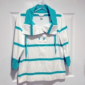 Christopher & Banks Button Up Stripe Shirt with Polka Dots Size Small